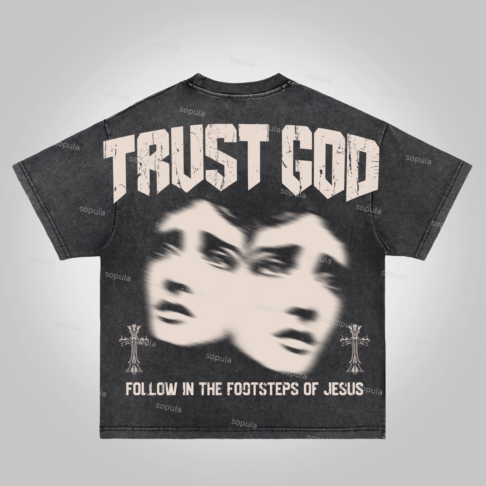 Sopula Trust God Figure Figures Acid Washed T-Shirt