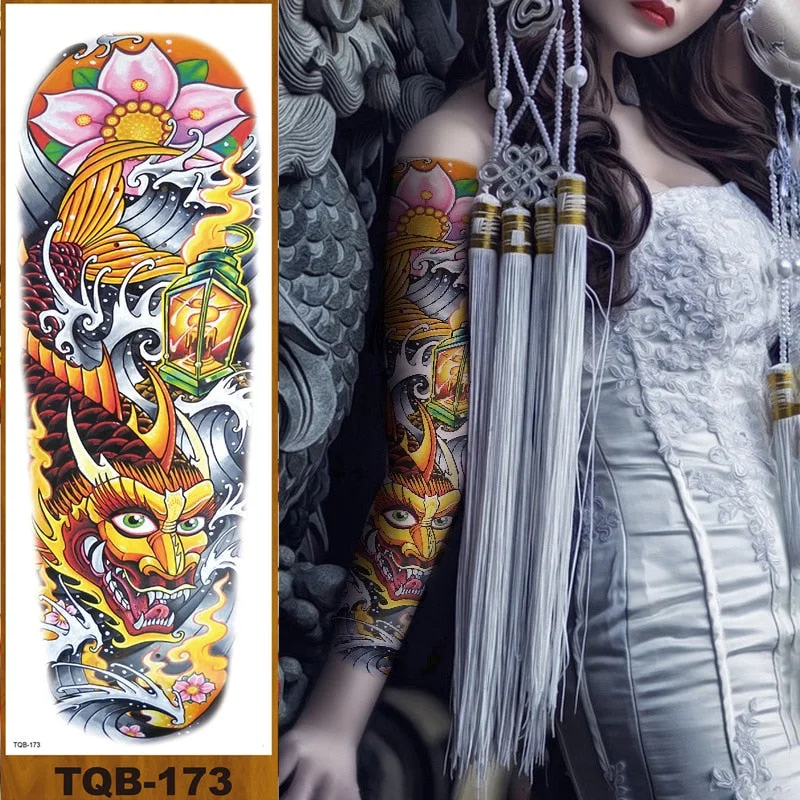 Full Flower Arm Temporary Tattoo Stickers Man Woman Adults Girls Body Sexy Fake Tatoo Dragon Tiger Mythical Beast Koi Skull DIY