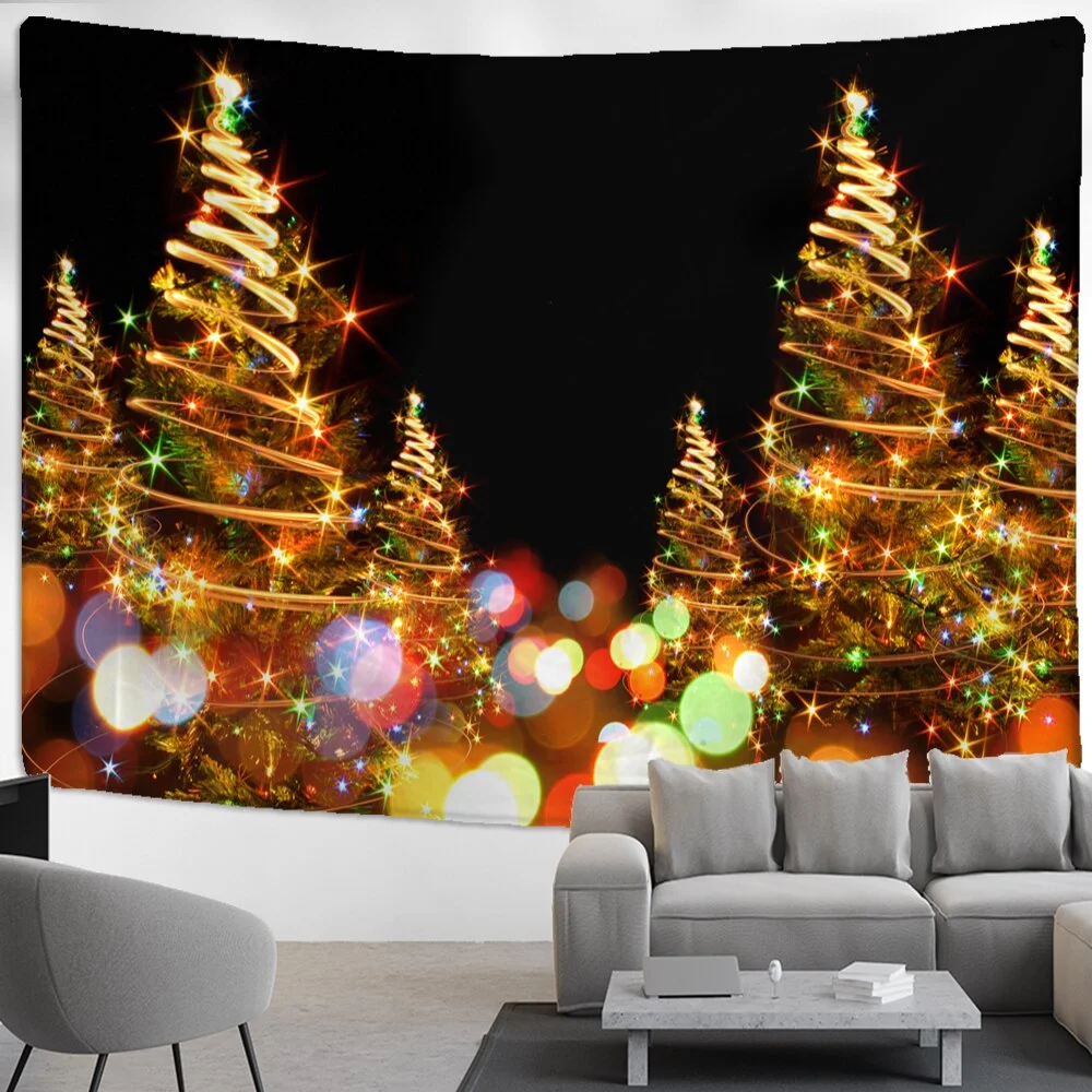 Cartoon Christmas Tree Tapestry Wall Hanging New Year Small Gift Witchcraft Bohemian Style Psychedelic Room Home Decor