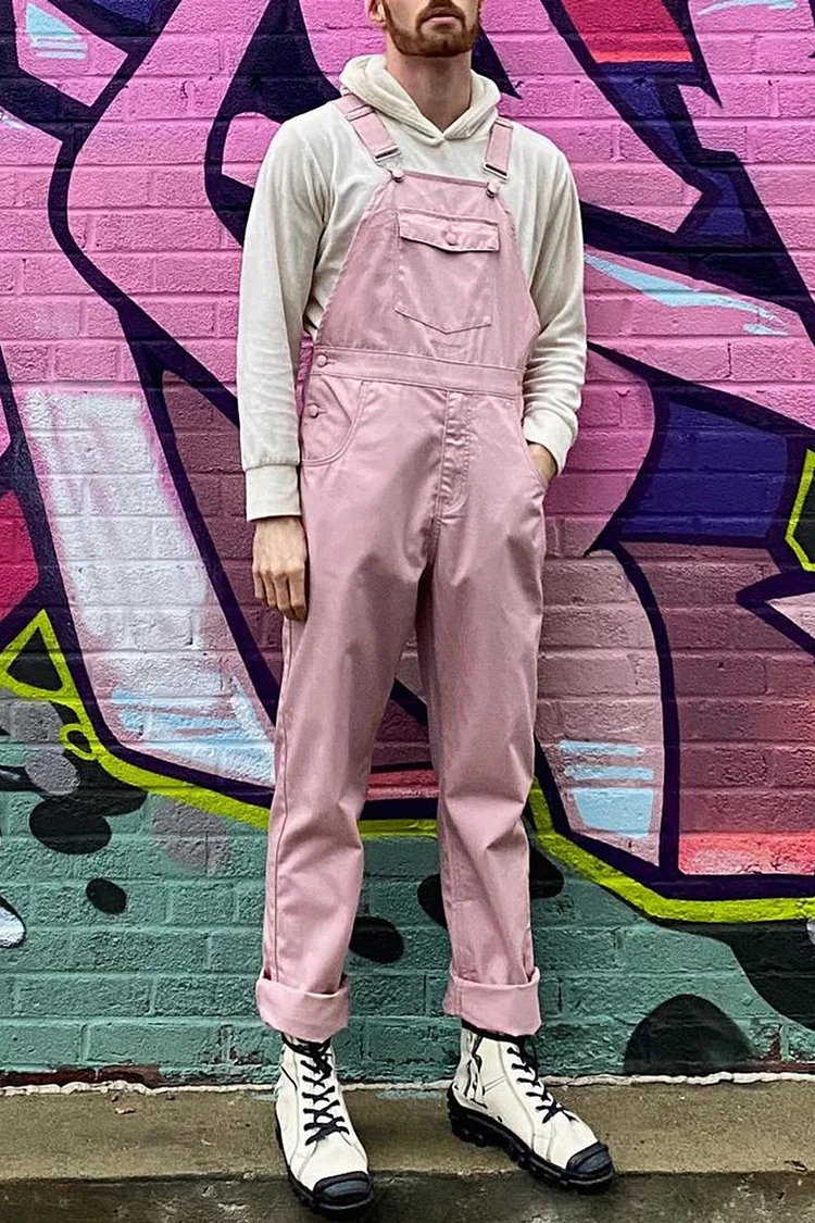 Casual Solid Straight Leg Pink Overalls [Pre-Order]