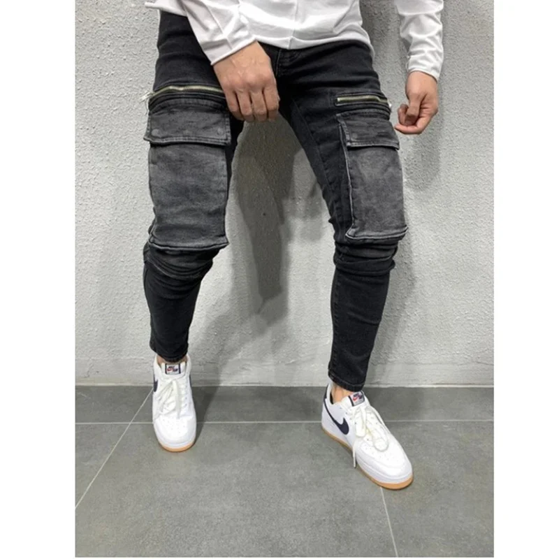 Men's Zipper Large Pocket Slim Fit Casual Fashion Jeans