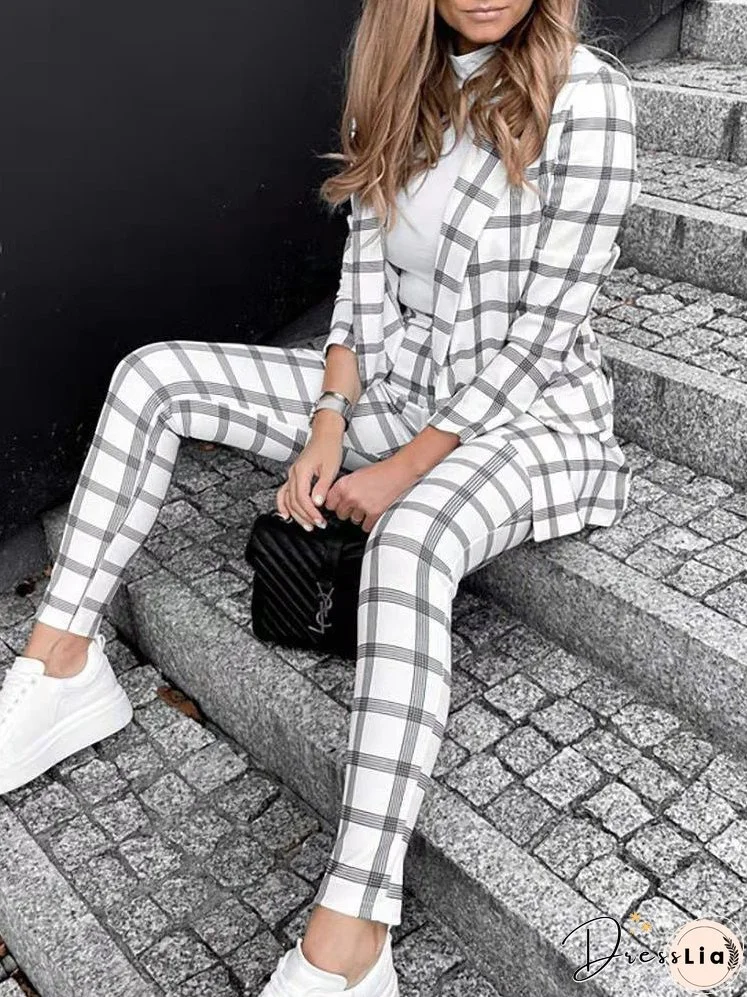 Women's Sets Check Print Blazer Trousers Two-Piece Set