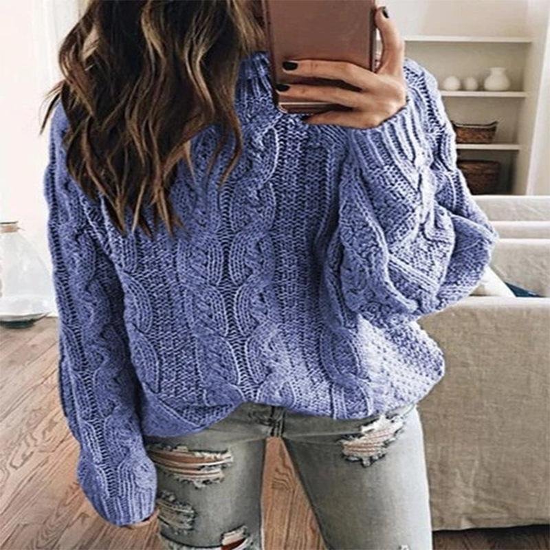 Fashion Solid Color Knitted Top Autumn Winter Sweater