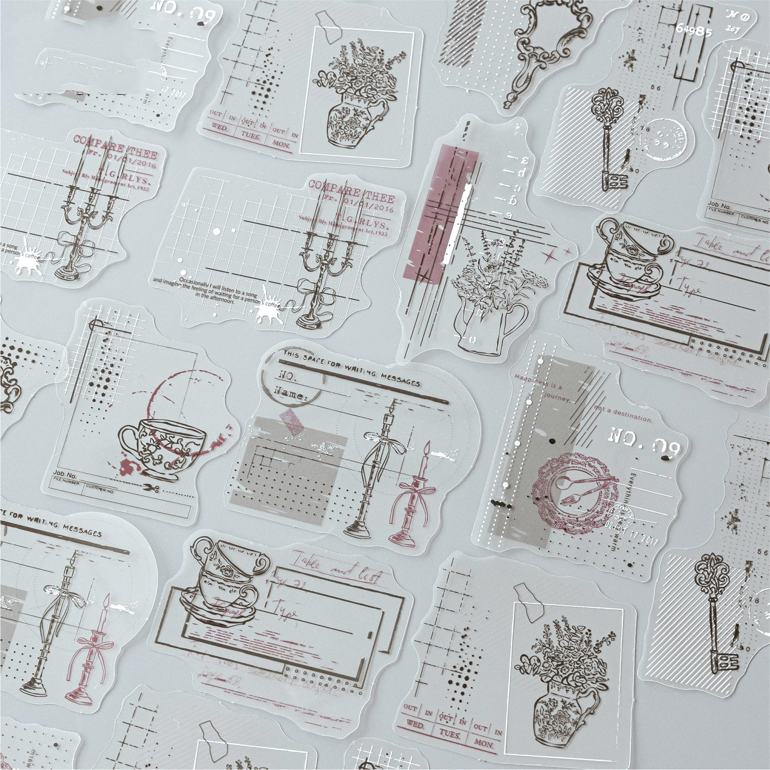 PET 스티커 - 미스티 트레이스 시리즈 빈티지 플랜트 커피 레이스