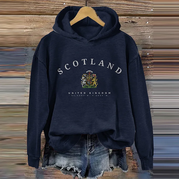 Comstylish Vintage Scotland Travel Print Casual Hoodie