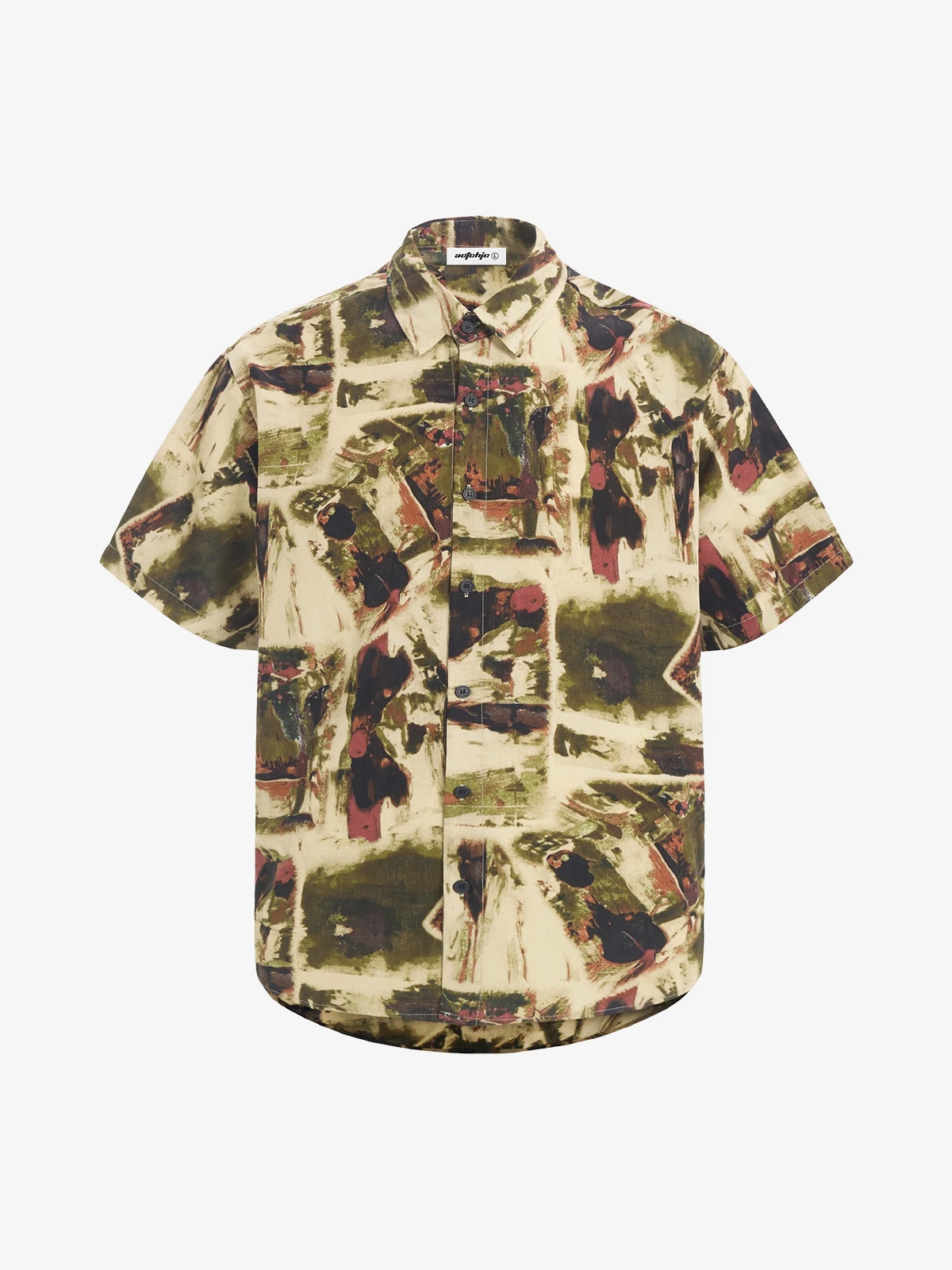 Green Act Chic Oil Painting Full Print Short Sleeve Shirt Front