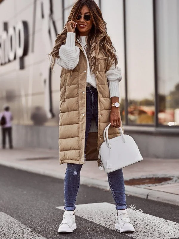 Women's Long Jacket Hooded Down Warm Vest