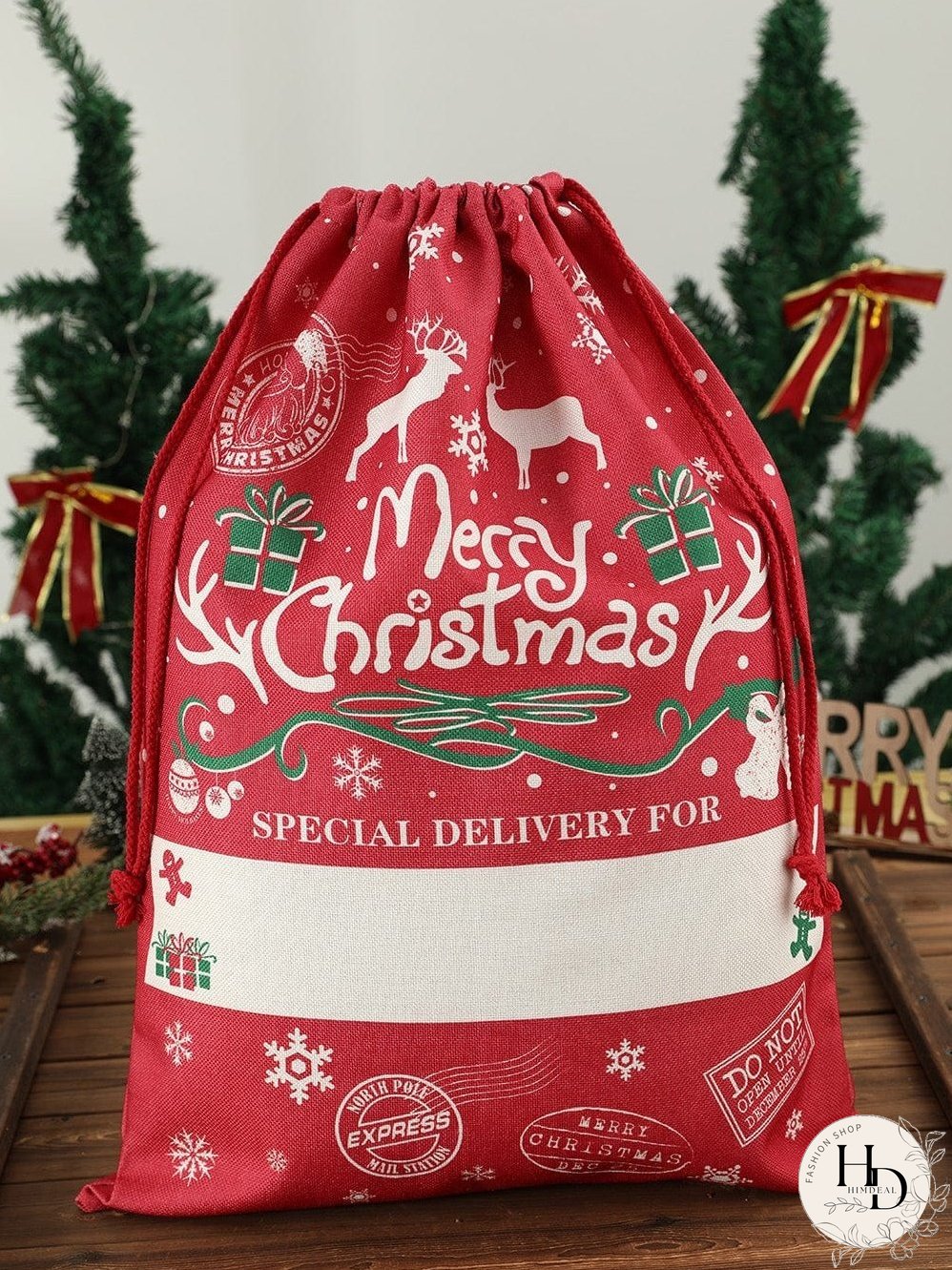 Festive Christmas Large Drawstring Gift Bag - 50*66cm