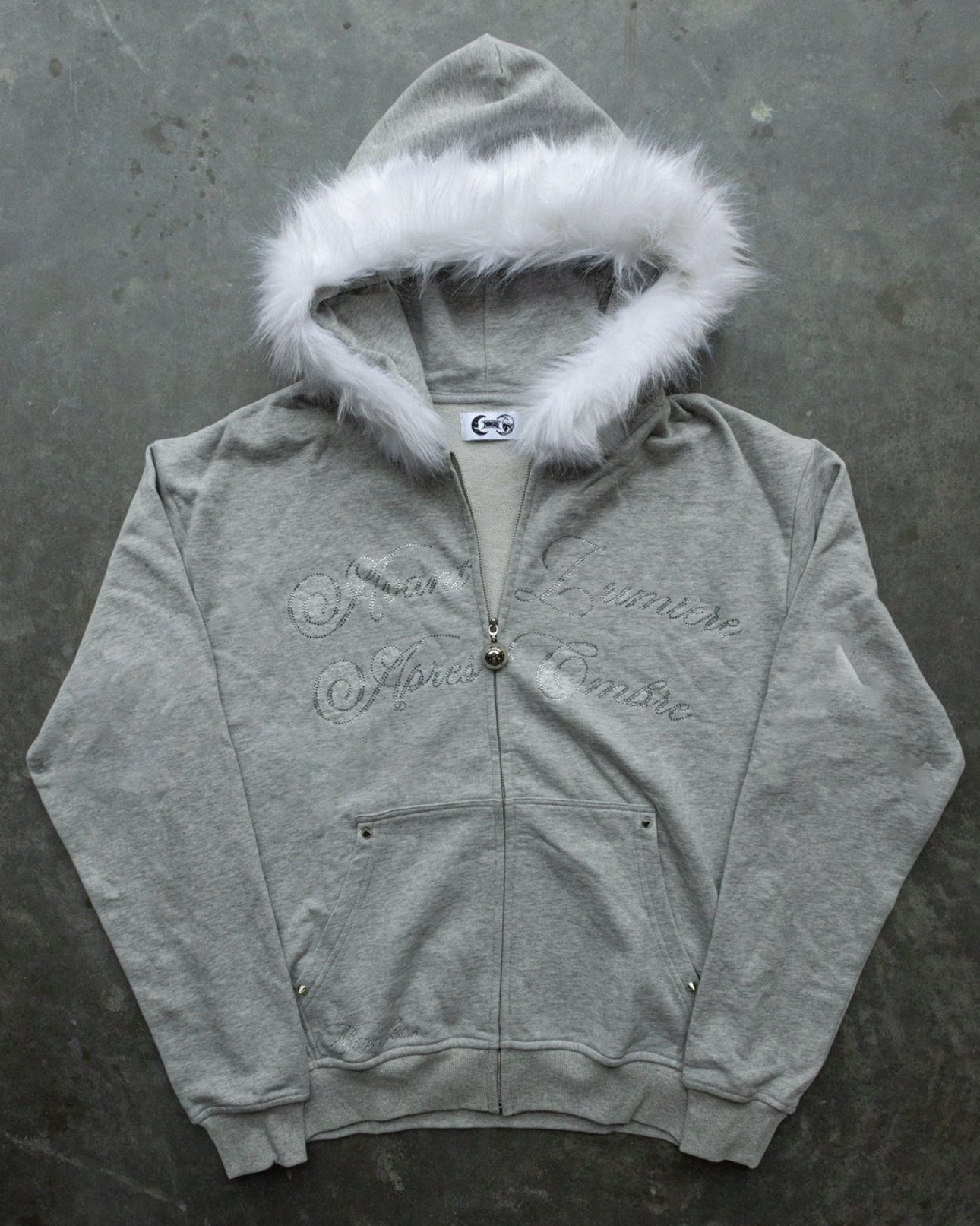 GREY - BEFORE LIGHT/AFTER SHADOW - Zip-Up/Detachable White Fur