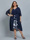 Women's Plus Size Curve Party Dress Floral V Neck Mesh 3/4 Length Sleeve Fall Spring Elegant Midi Dress Party Date Dress / Layered / Print