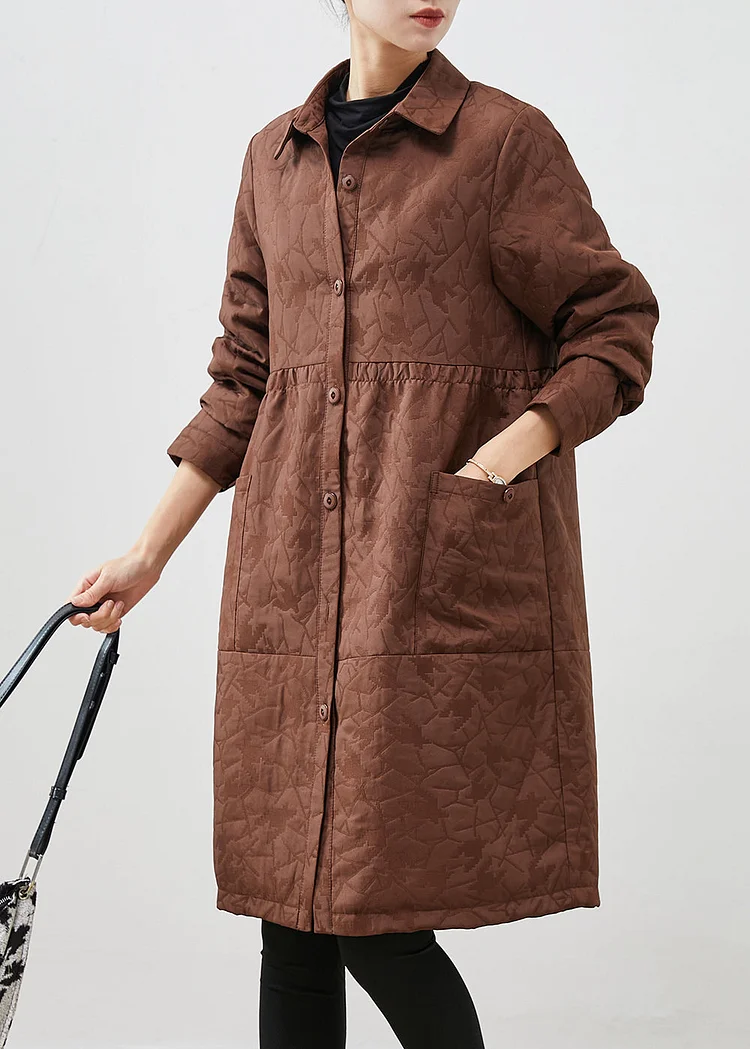 Coffee Patchwork Fine Cotton Filled Coats Oversized Jacquard Winter