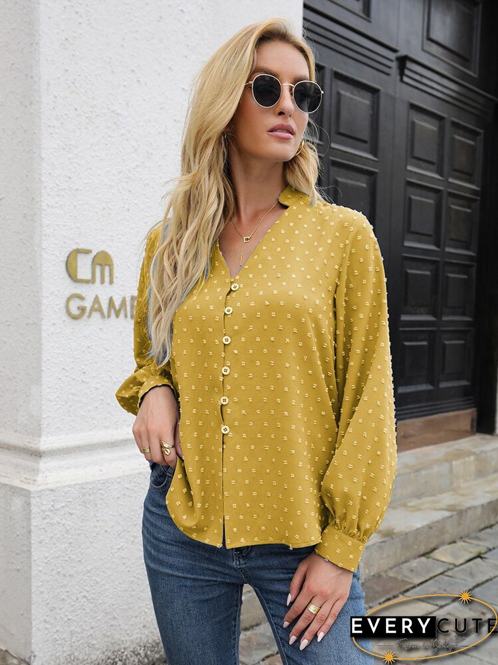 Spring Summer V-neck Blouse Womens loose cardigan top fashion casual wear ladies tops