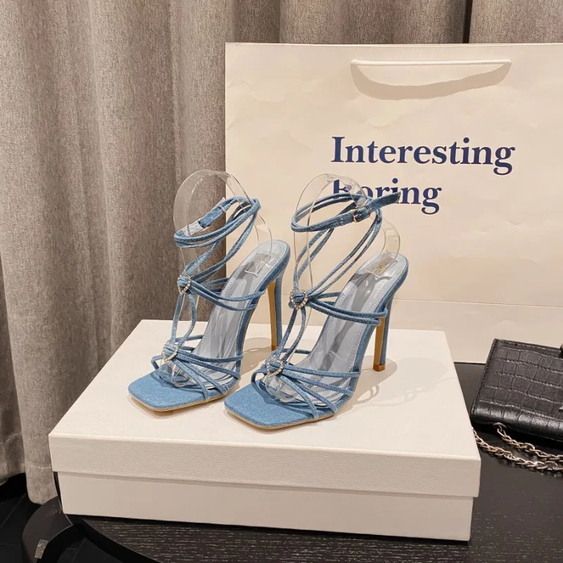 2025 European and American style square head model walking Roman sandals women shoes sex pumps Fashion Versatile high heels