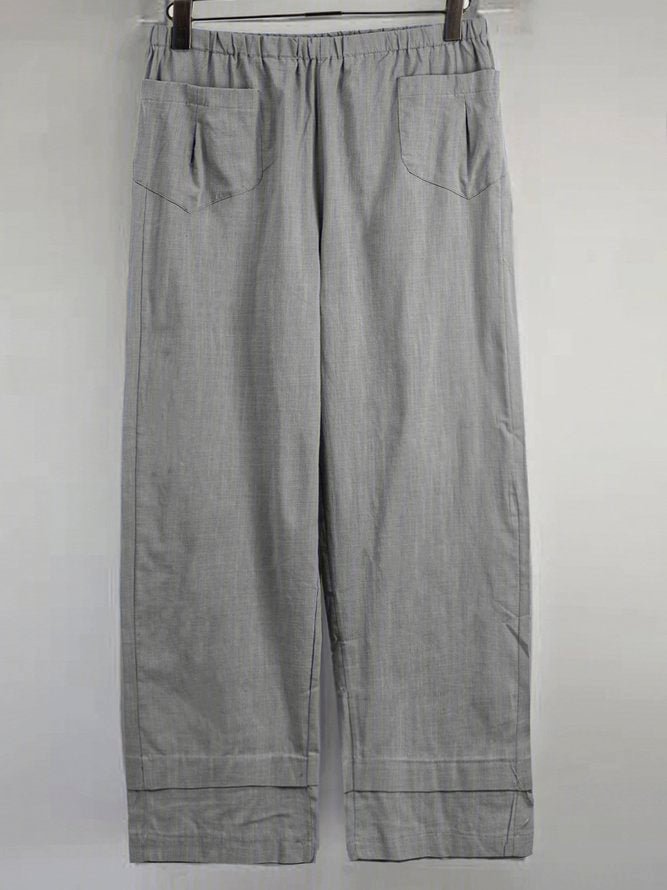 Casual Plus Size Solid Pants With Pockets