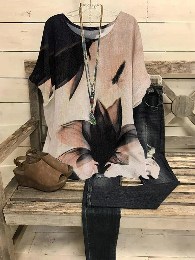 Women's Contrast Floral Print Casual Top
