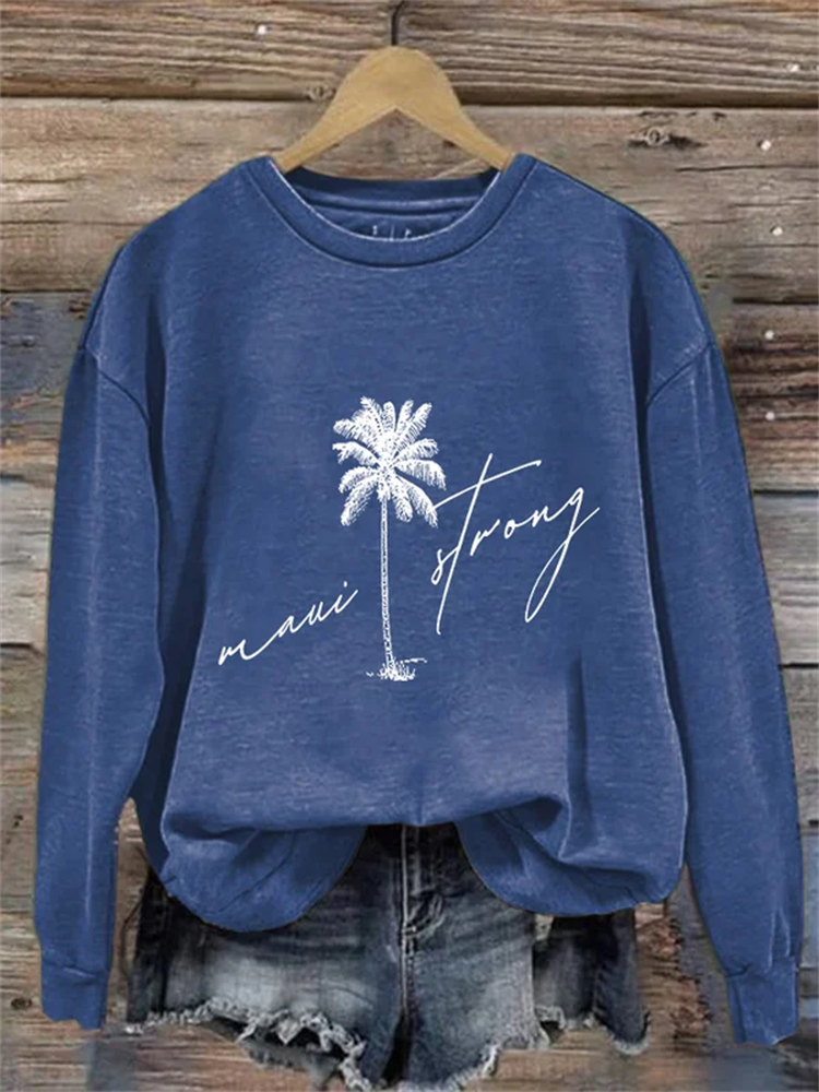 Retro Maui Strong Pray For Maui Palm Tree Print Sweatshirt