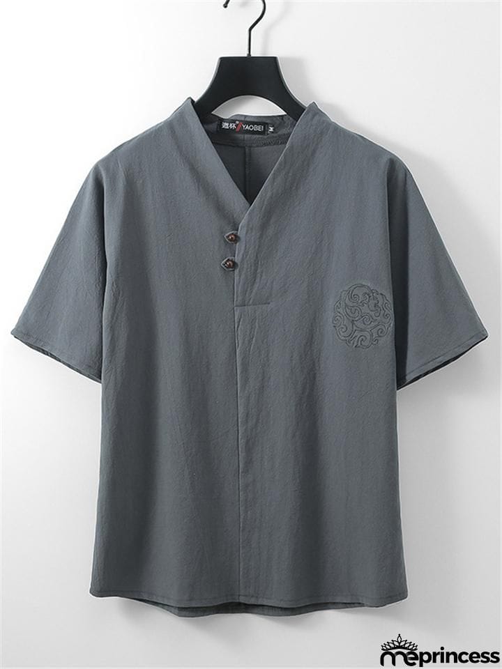 Loose Comfy Retro Print V Neck Short Sleeve T-Shirts