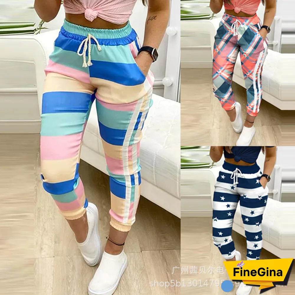 Fashion Webbing Stitching Colorful Sports Pants Pant Style Waist Type Front Length