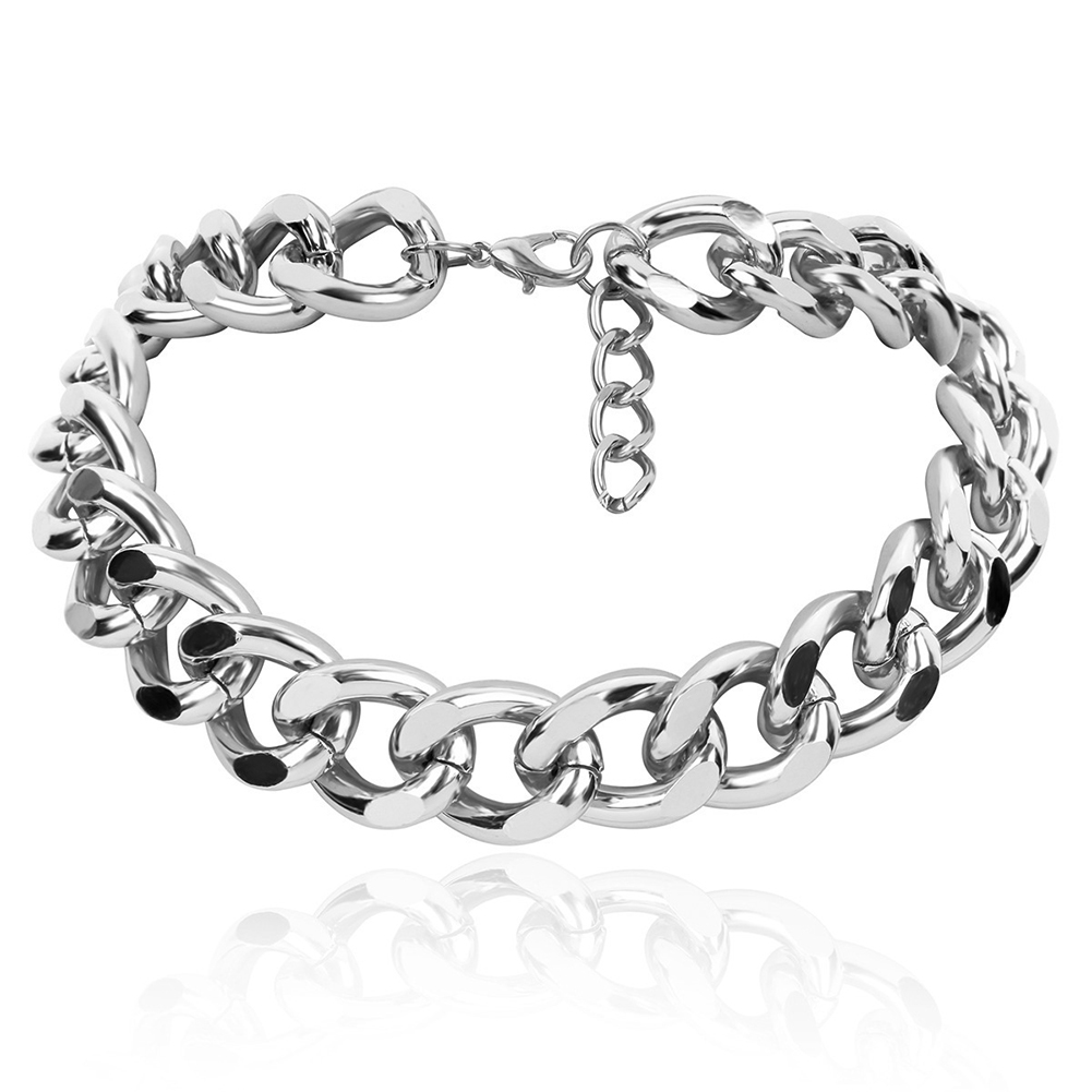 

Punk Metal Thick Chain Choker Bracelet Night Club Jewelry -17cm+5cm Silver, 501 Original