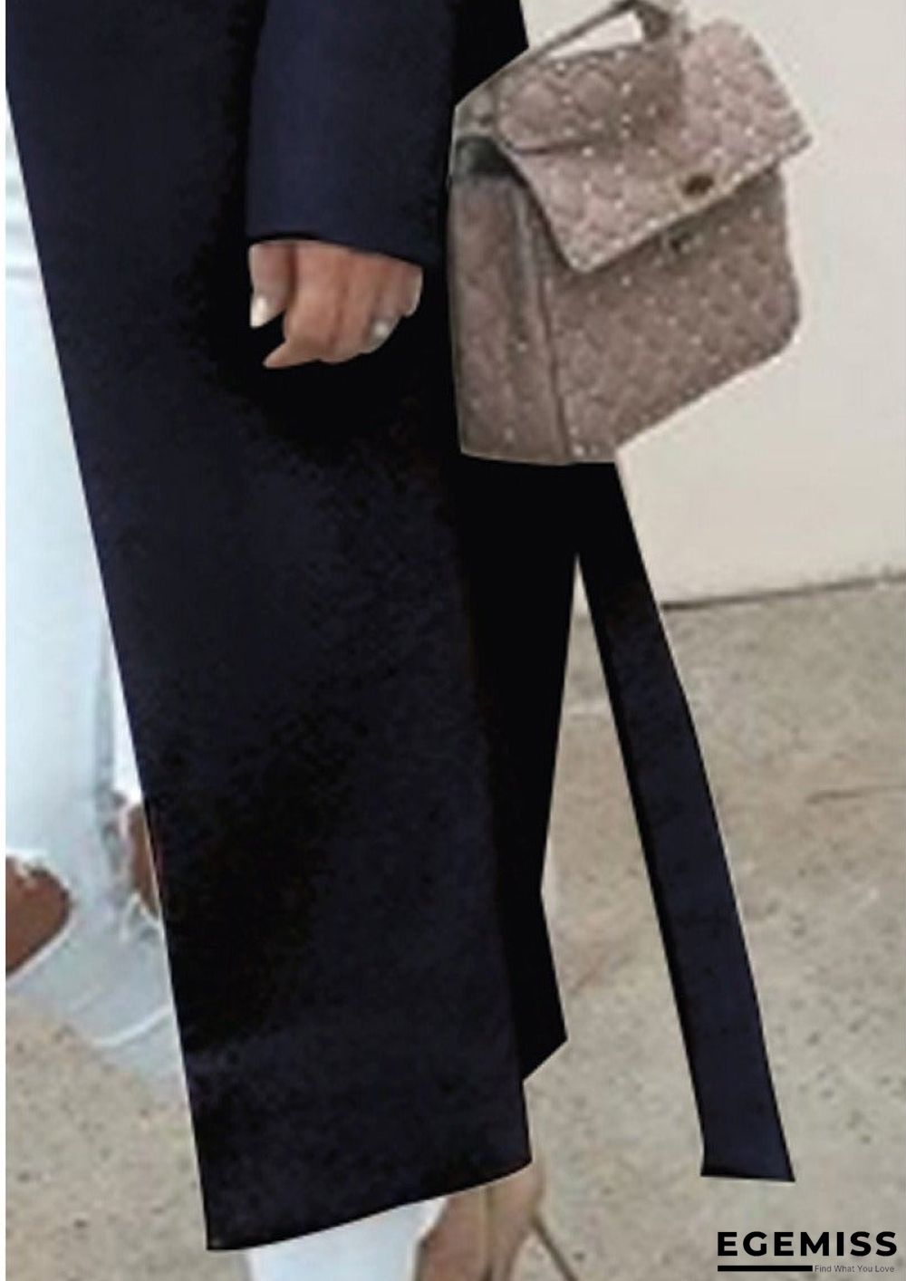 Fold-Over Collar Belt Plain Long Sleeve Coats | EGEMISS