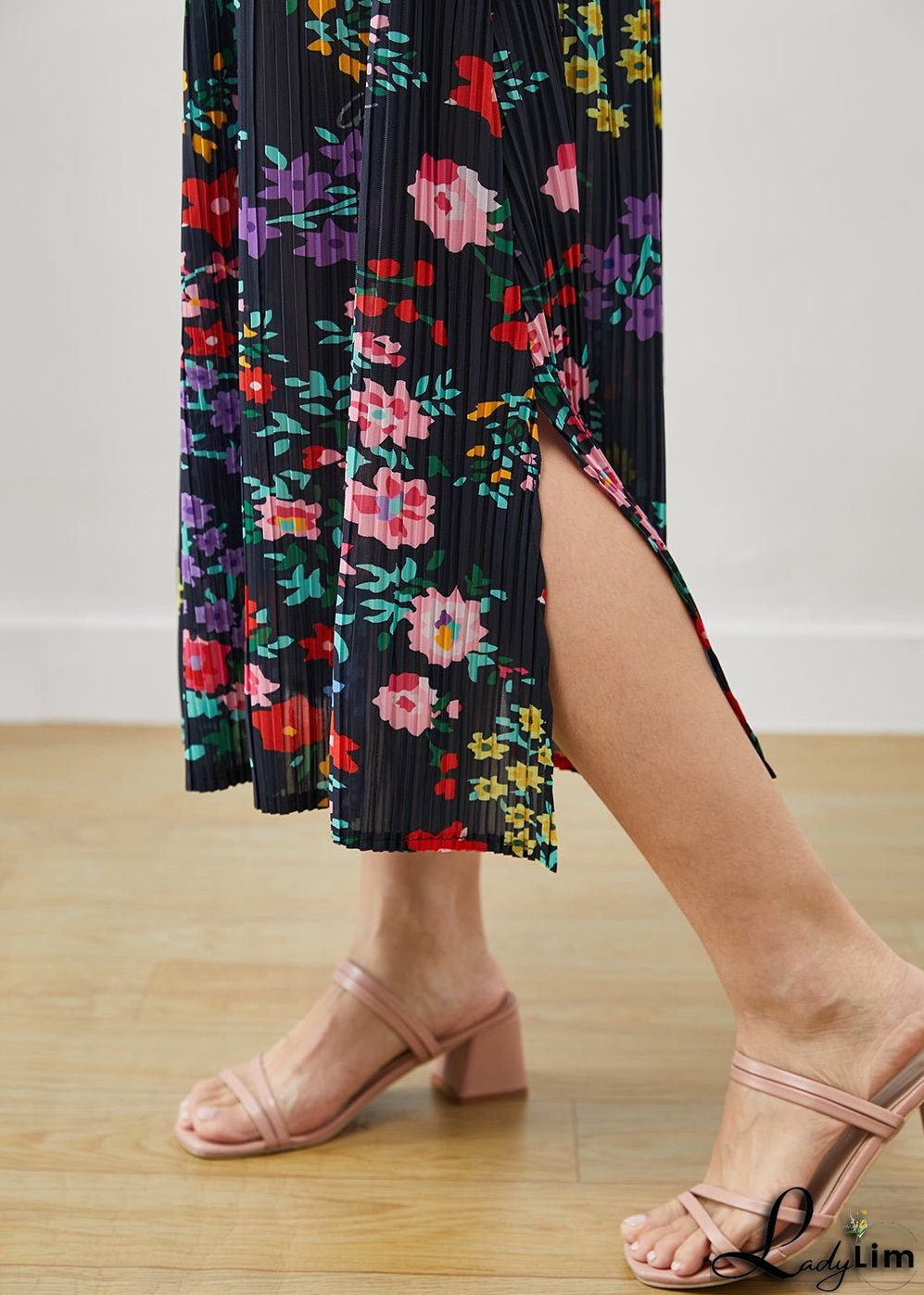 French Black Print Side Open Cotton Vacation Skirts Summer