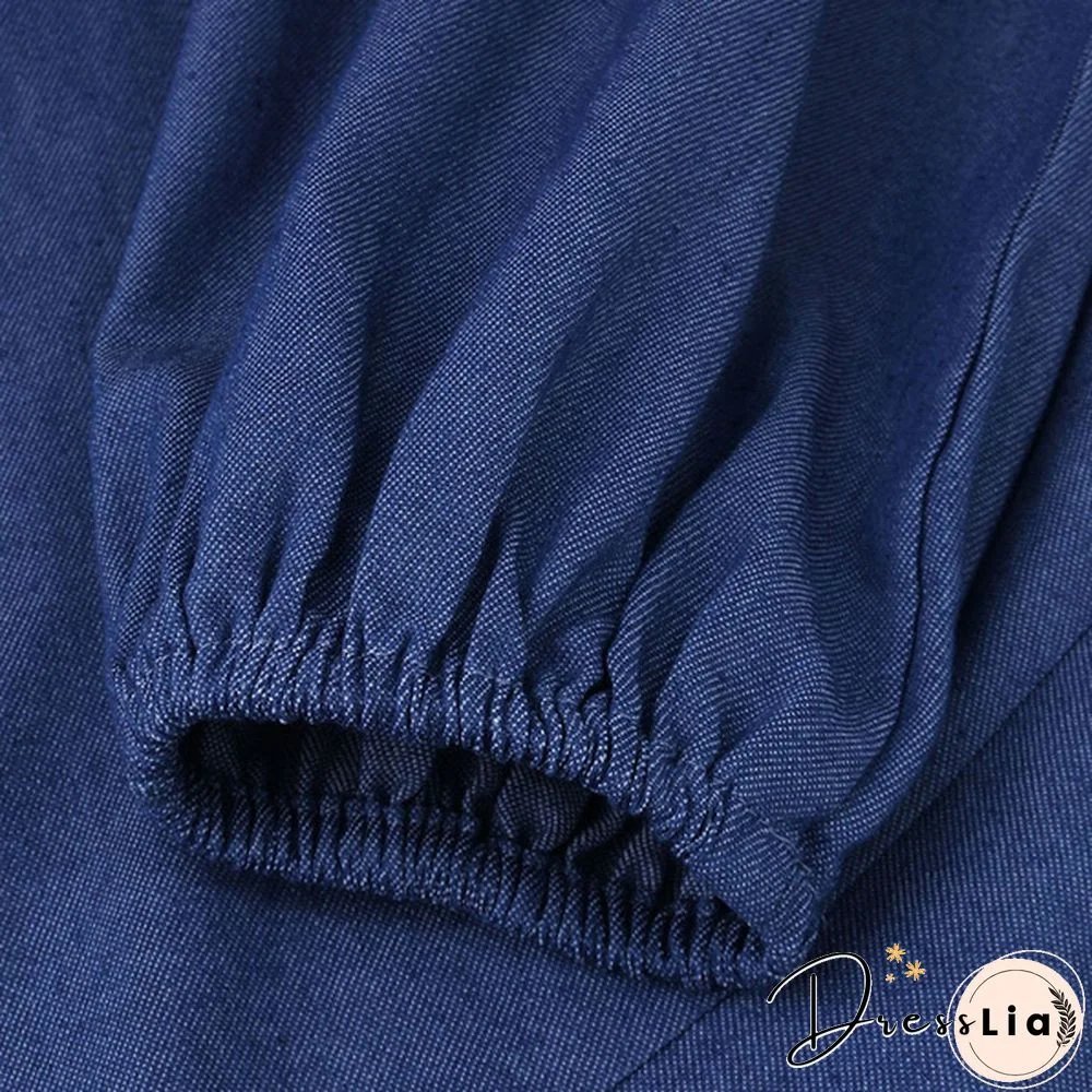 Women's Fashion Puff Sleeve Deep V Neck Tunic Denim Ruffled Dress Irregular Hem Elegant Party Long Dresses Vestidos S-5XL