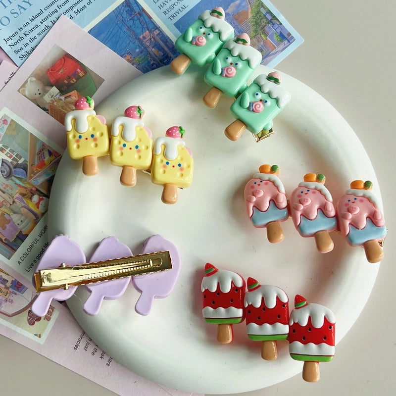 Women’s Cute Ice Cream Card Watermelon Resin Epoxy Hair Clip