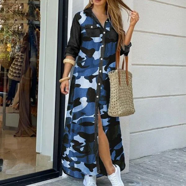 Summer Elegant Button Party Dress Casual Spring Long Sleeve Beach Maxi Dress Vestido