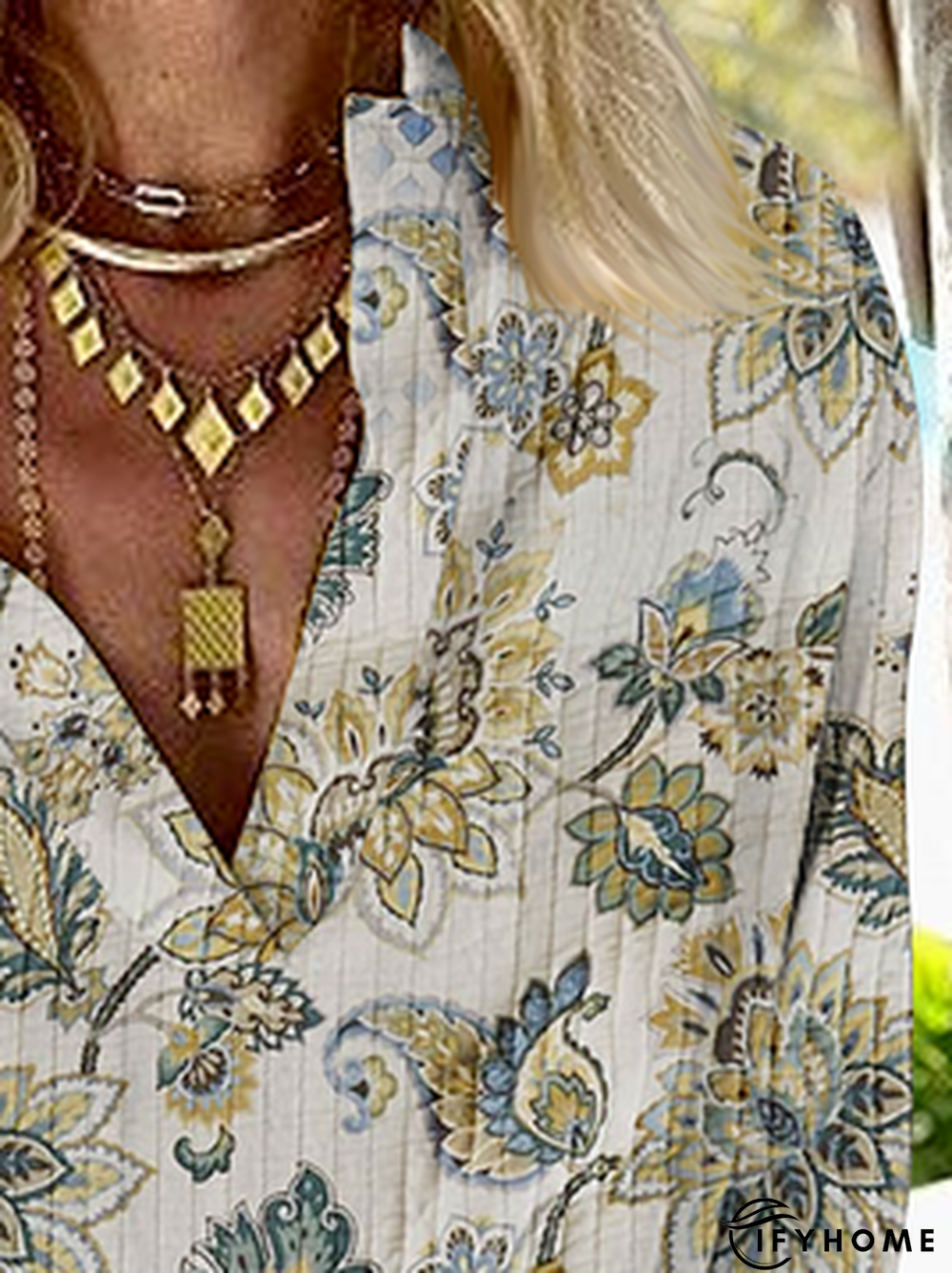 Boho Loose Paisley Half Open Collar Blouse | IFYHOME