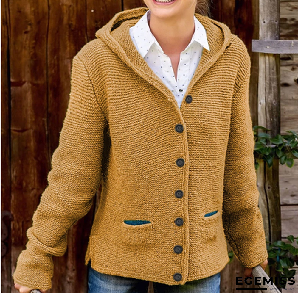 Hooded Long Sleeve Knitted Cardigan Sweater Outerwear | EGEMISS