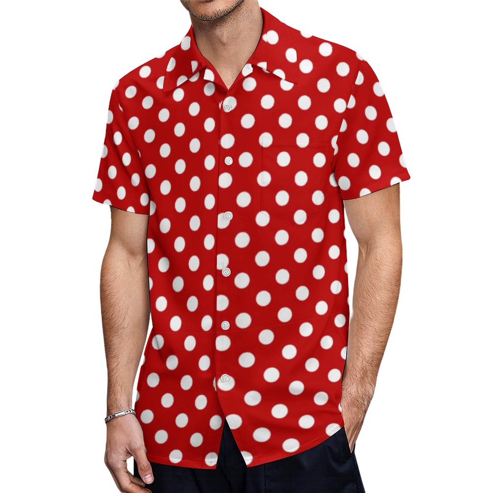 Custom Polka Dot Red White With Stripes Hawaiian Shirt Mens Button Down Plus Size Tropical Hawaii Beach Shirts