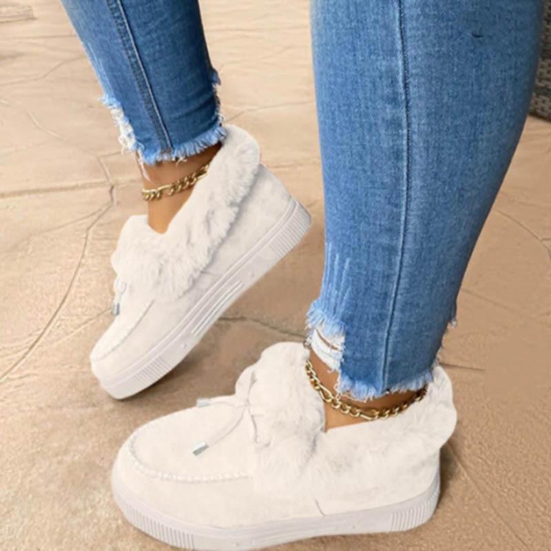 Women's Plush Fur Lined Corduroy Snow Boots - Winter Furry Slip On Sneakers