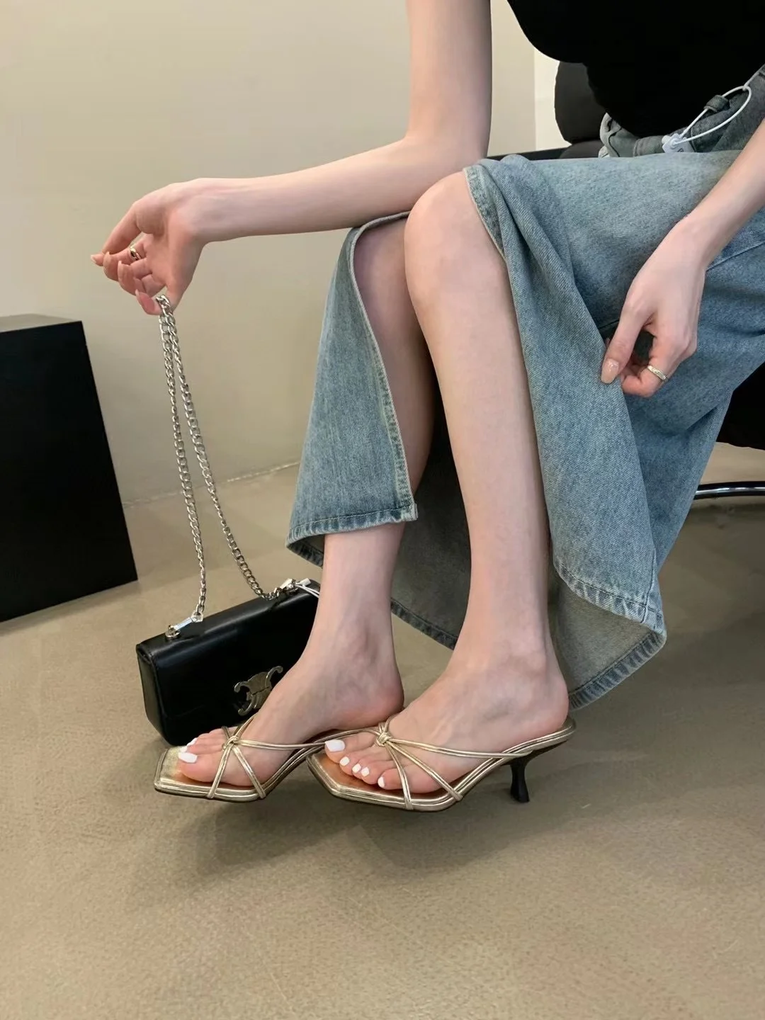 Breakj Breakj Evening Wind Clip Cool Slippers Women Wear The 2025 Summer Design Silver Fine Belt High And Cool Drag