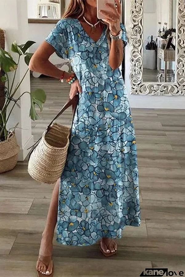 Retro Vintage Printed Outdoor Daily Short Sleeve Midi Dress