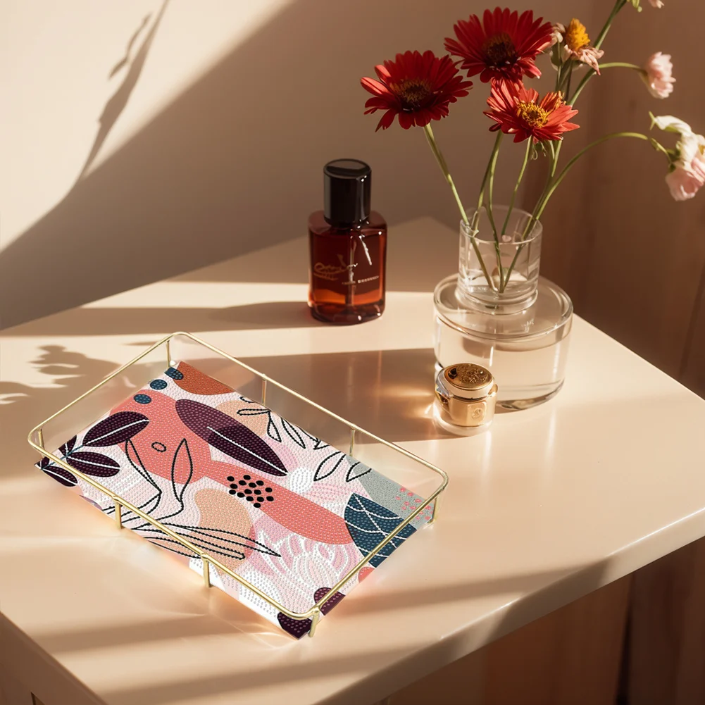 DIY Leaf Pattern Acrylic Special Shaped 5D Diamond Painting Tray Art Craft Decor(28*19*5cm)