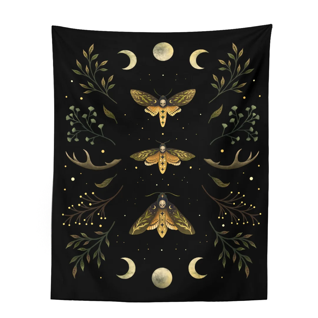Vintage Moon Phase Wall Hanging Tapestry Mooonlight Green Olive Leaf Black Tapestries Boho Room Art Home Decoration Accessories