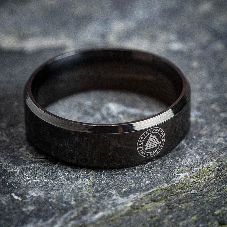 Coutureaura Vintage Valknut Black Stainless Steel Ring