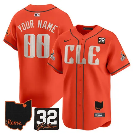 Youth Cleveland Browns Orange 2025 Jim Brown Memorial & Home Patch Vapor Limited Custom Jersey
