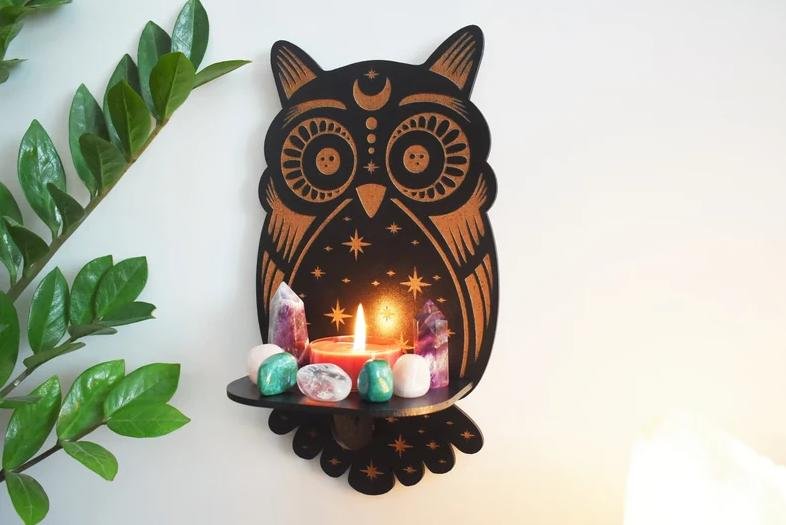 Owl Crystal Altar Shelf