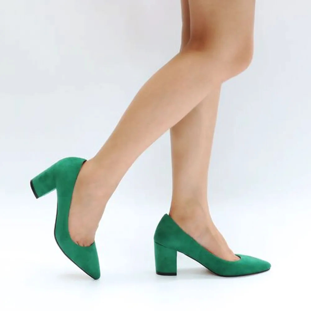 65mm Women Chunky Heels Comfortable Middle Block Heel Pumps-vocosishoes