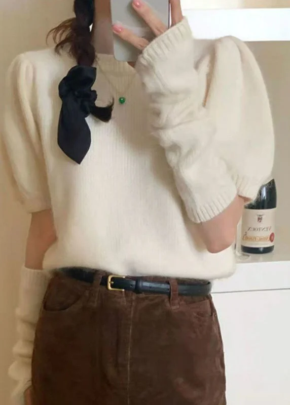 2024 O-Neck Short Detachable Sleeve Sweater Bubble Sleeve