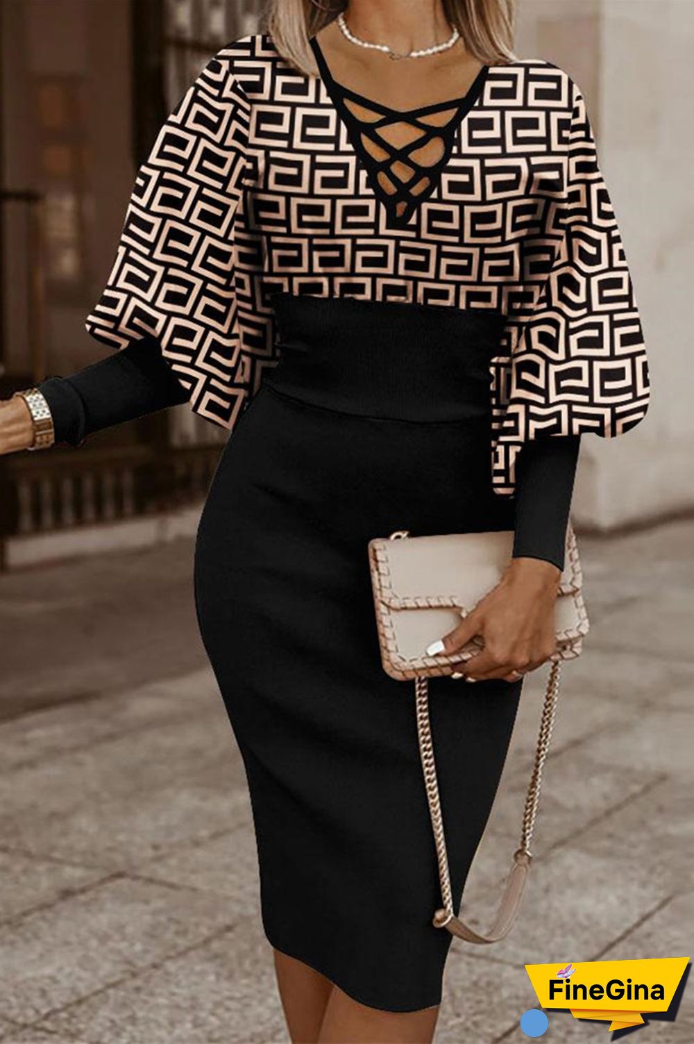 Apricot Sexy Casual Print Bandage Printing V Neck Wrapped Skirt Dresses