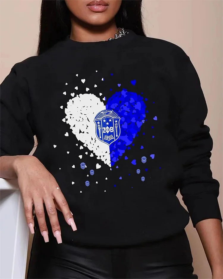 Heart Print Long Sleeve Round Neck Comfortable Sweater