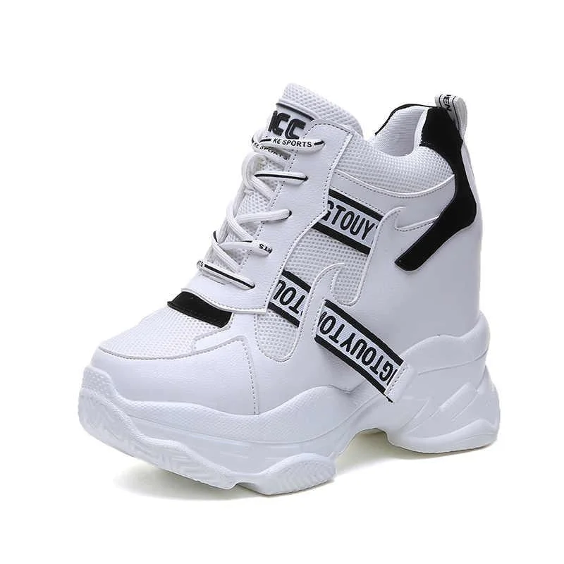 2020 White Trendy Shoes Women High Top Sneakers Women Platform Ankle Boots Basket Femme Chaussures Femmes Height Increase Shoes