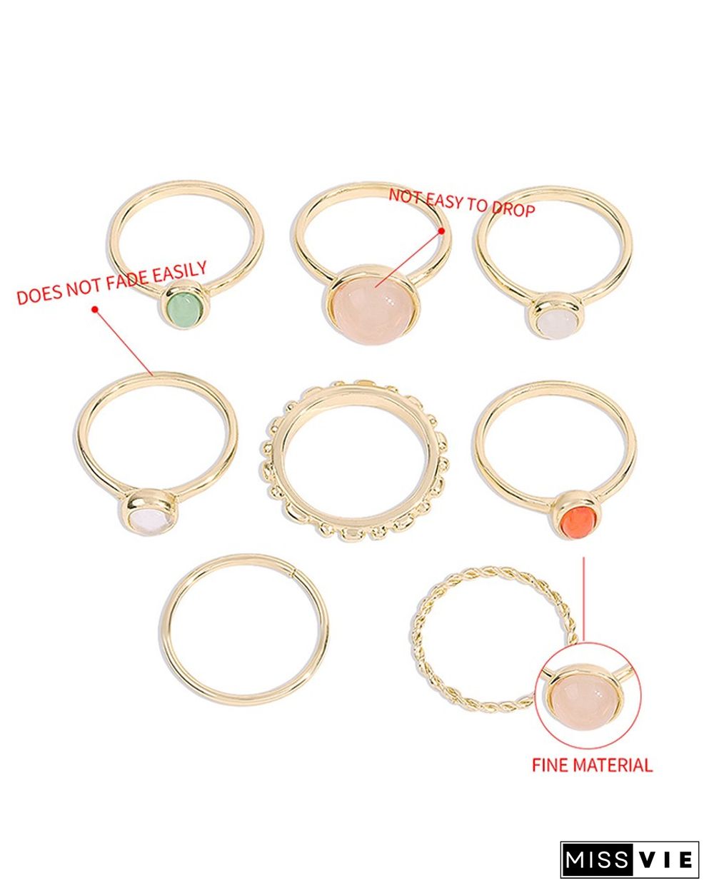8PCS Colorful Beaded Casual Rings Set