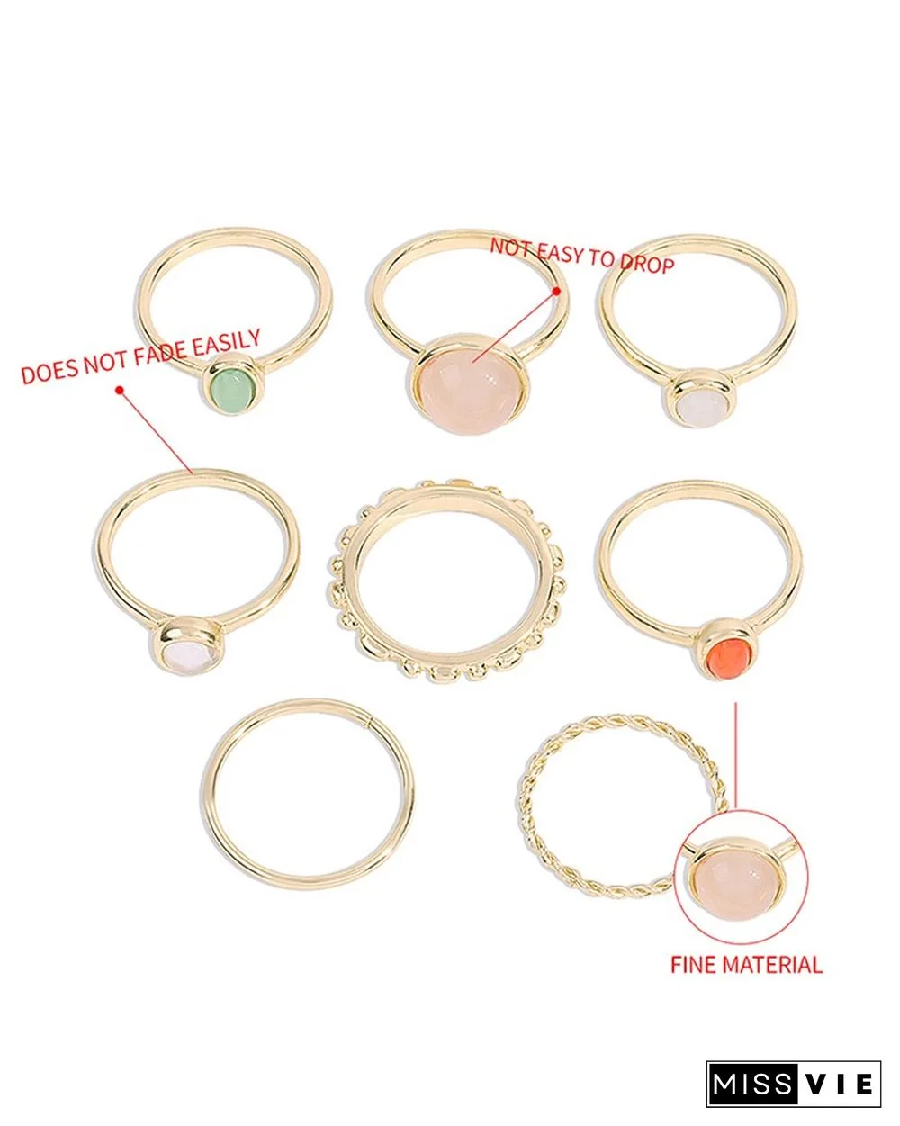 8PCS Colorful Beaded Casual Rings Set
