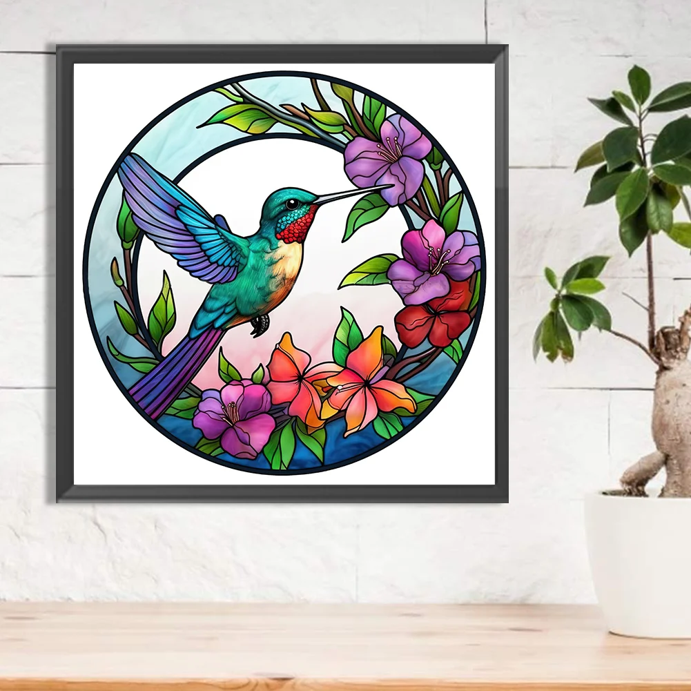 Diamond Painting - Full Round Drill - Stained Glass Hummingbird(30*30cm)