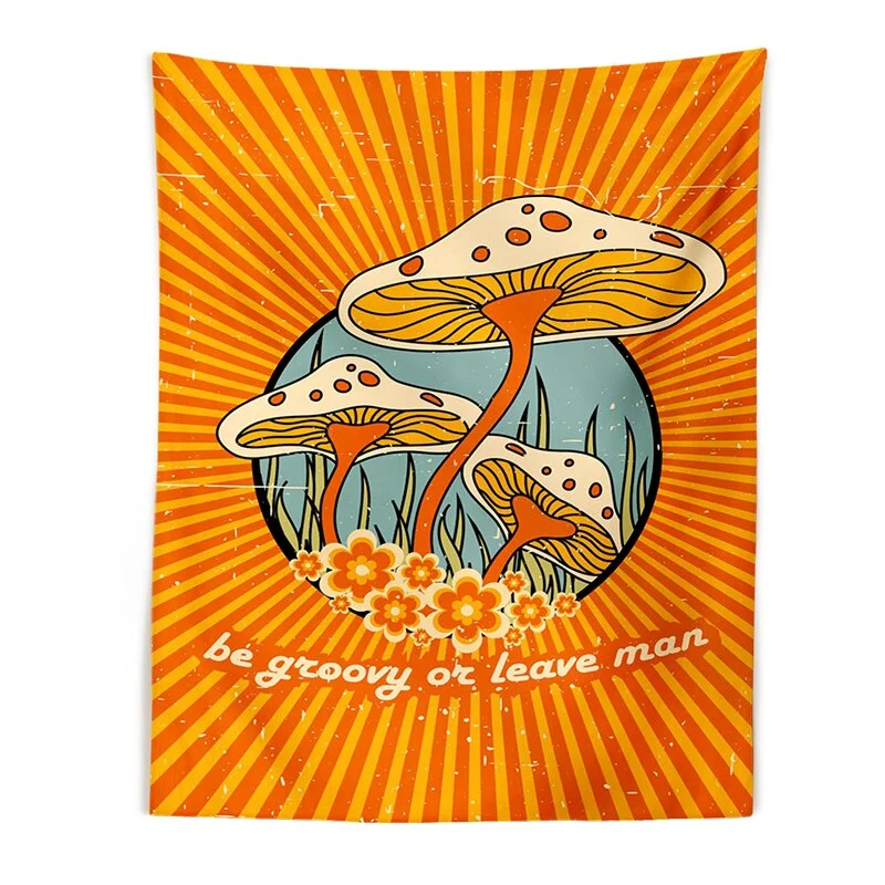 70s Mushroom Tapestry Wall Hanging Never Stop Growing Retro 70s Sun and Moon Wall Art Moon Groovy Decor Mushroom Decor hippie