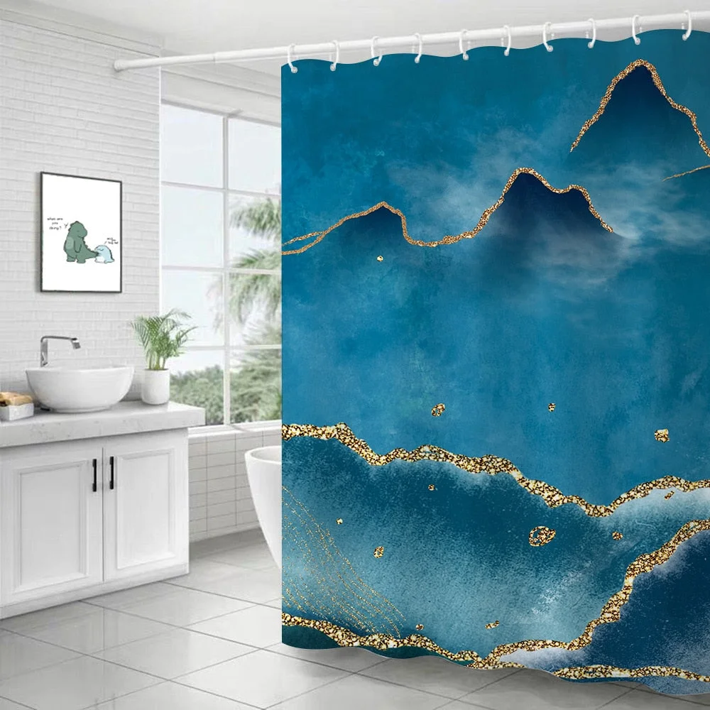 Modern Art Marble Shower Curtain Bathroom Toilet Decoration Thickened Waterproof and Mildew Proof Shower Curtain Bath Decor