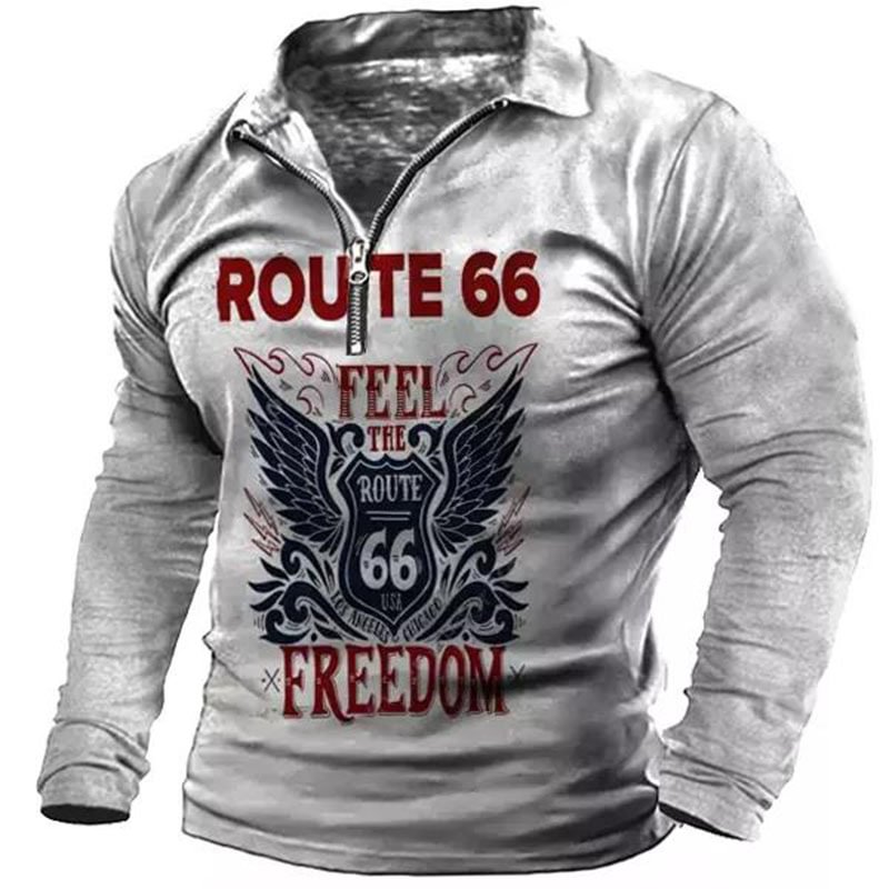 Men's Long Sleeve Route 66 Print Polo Shirt
